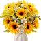 Spring Tabletop Decor – 5 Bunches Artificial Sunflower Bouquets with Faux Daisies & Wildflowers, Silk Sunflowers for Home Decor, Table Centerpieces, Bridal & Wedding Arrangements (Orange)